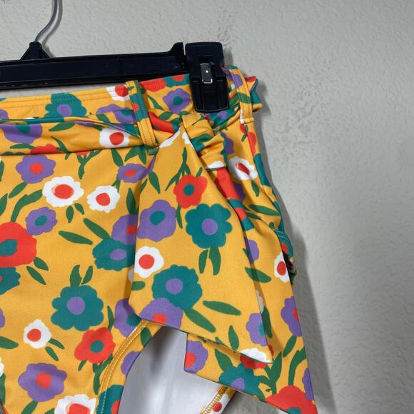 ModCloth Medium Greta High Waisted Bikini Bottom Swimwear Yellow Floral Tie Side - Picture 5 of 9